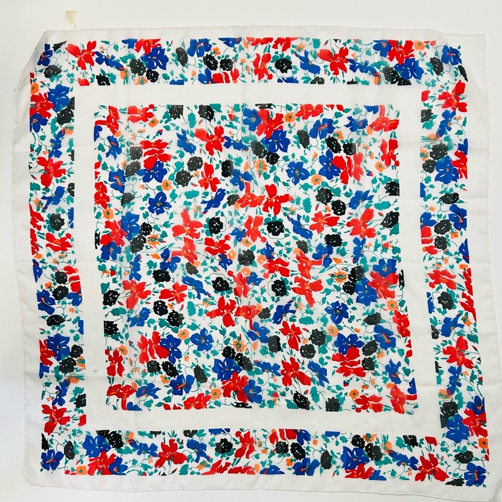 VTG Silken Polyester by Berkshire Floral Scarf Made In Italy Red Blue Black